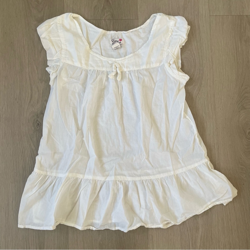 Girls Large White Boho Top Blouse Ruffled Hem Cottagecore Fairycore Lightweight
